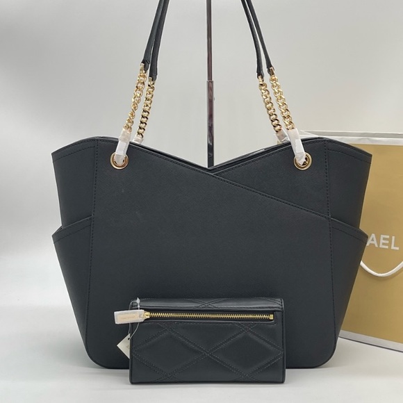 Michael Kors Large X Chain Shoulder Tote Bag
& Trifold Wallet Black - Picture 2 of 12